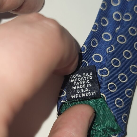 Tommy Hilfiger Blue Silk Tie with White Circle Pattern T-5 - Picture 6 of 7